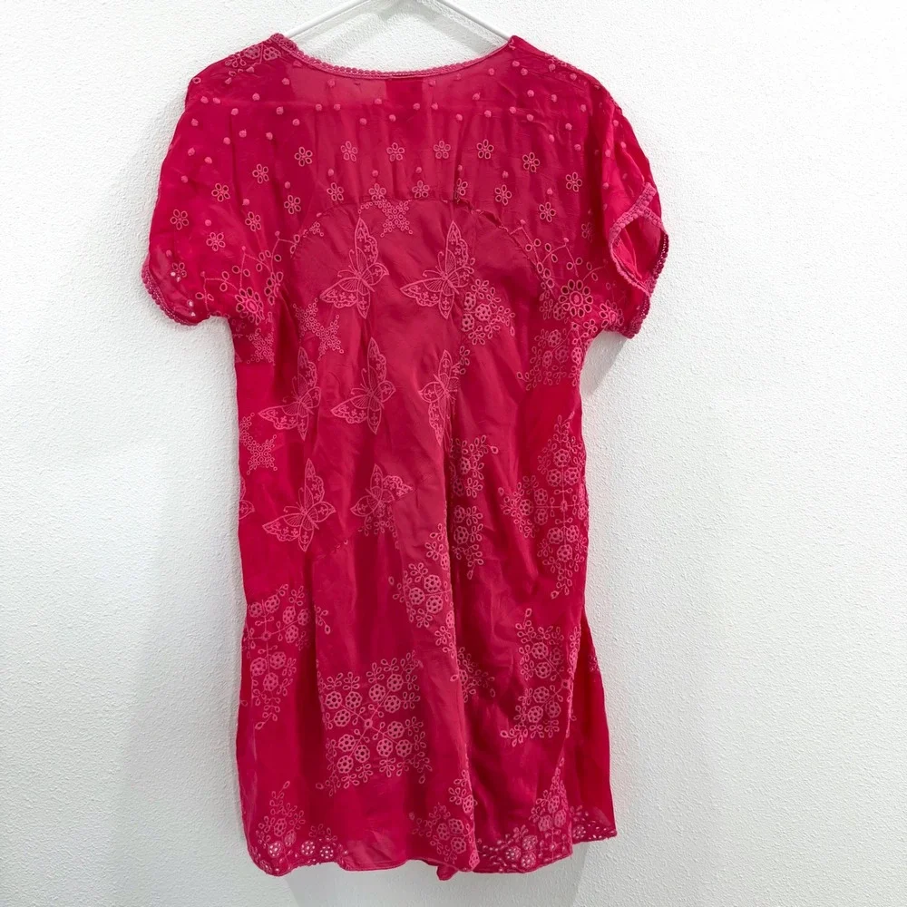 Johnny Was Pink Floral Boho Lace Indie Dress Tunic Beach Cover-Up M